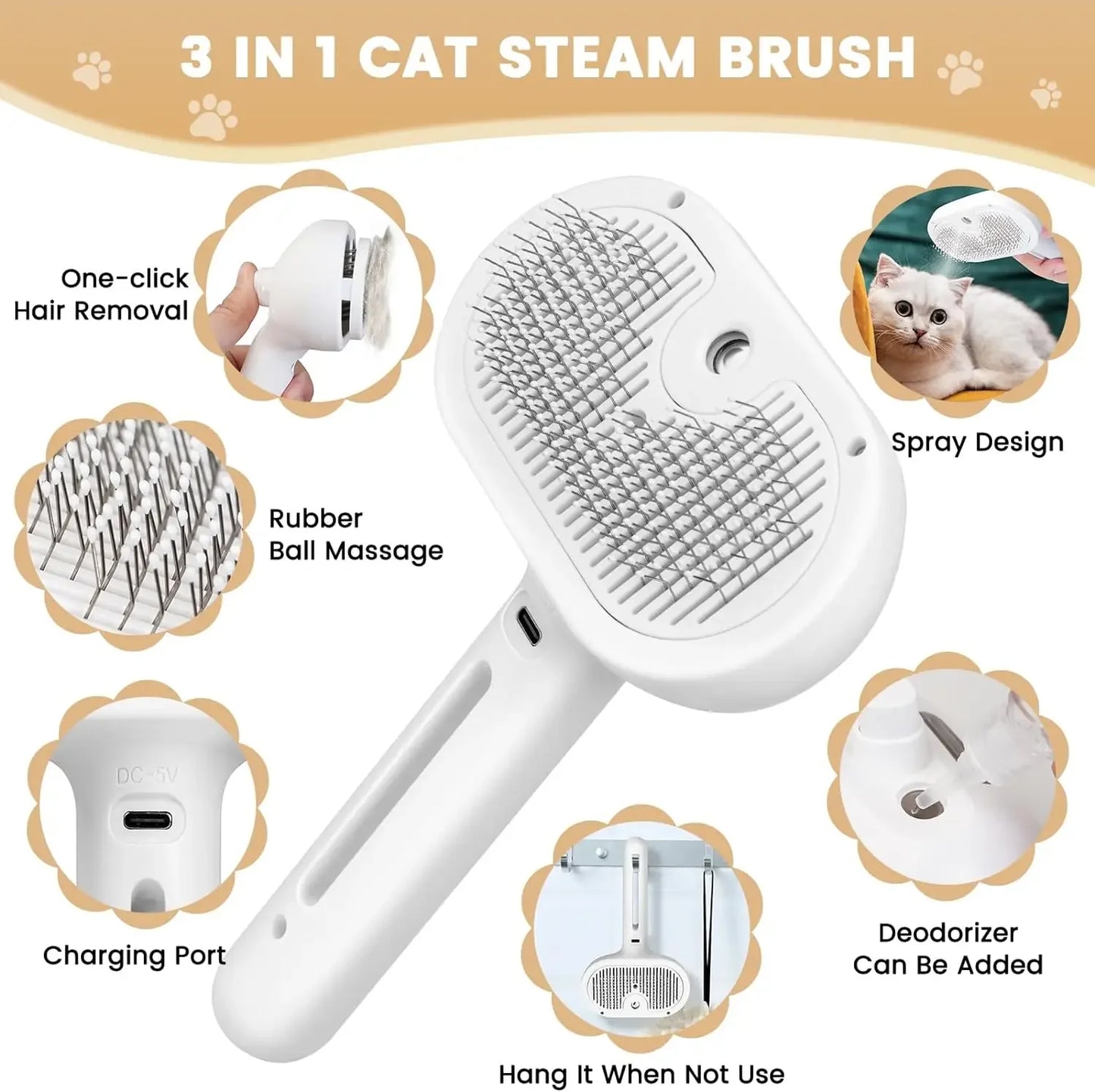 Gentle Pet Grooming Steam Brush